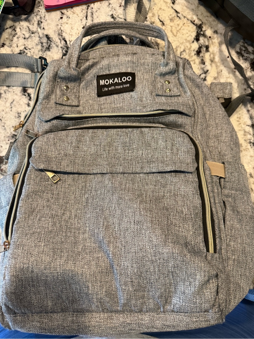 MOKALOO Gray Diaper Bag Backpack Baby Travel Bottle Pocket Organizer